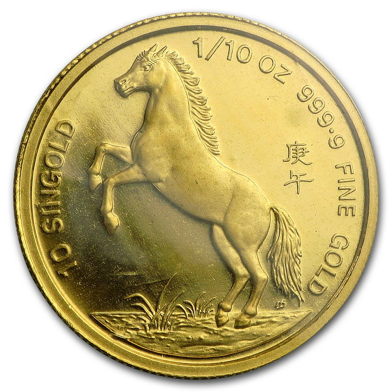 1990 Singapore 1/10 oz Proof Gold 10 Singold Year of the