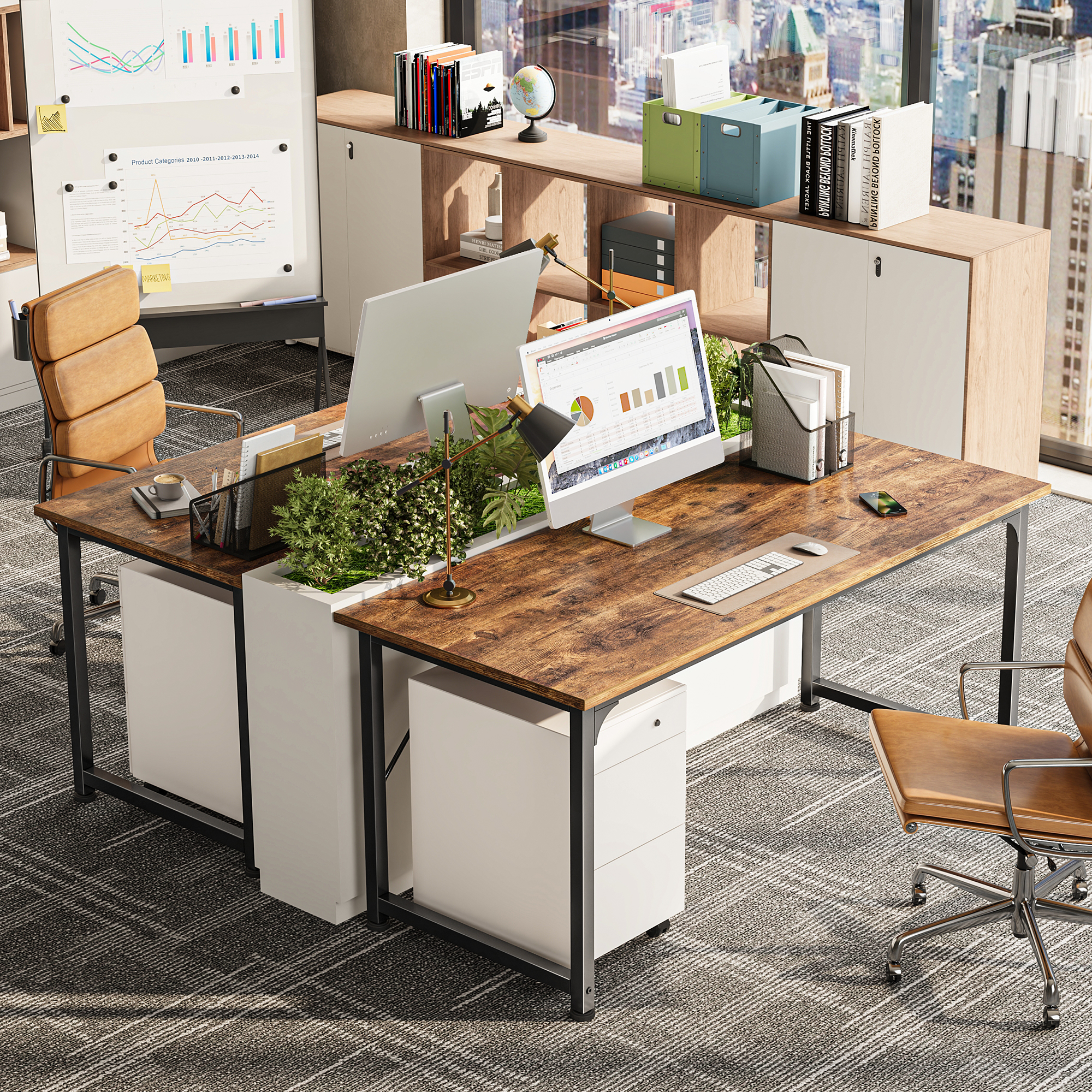 Amadwell 54" Computer Desk, Rustic Brown photo 2
