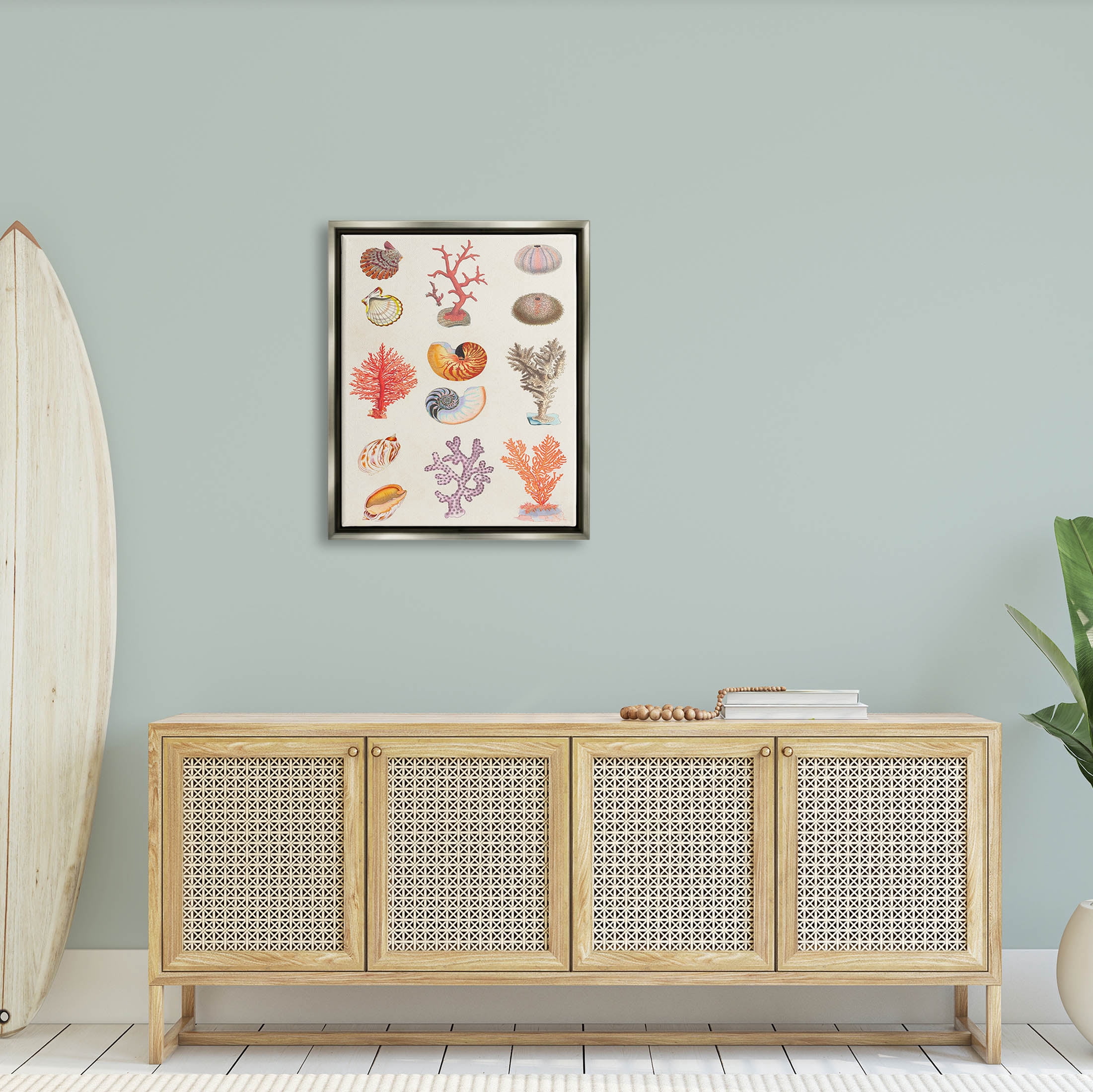 Stupell Industries Various Sea Life Nautical Latin Study Graphic Art Luster Gray Floating Framed Canvas Print Wall Art, Design by Vision Studio