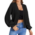 thumbnail image 2 of Women'S Color Block Open Front Long Sleeve Ribbed Knit Cropped Cardigan Sweaters Black XL, 2 of 5