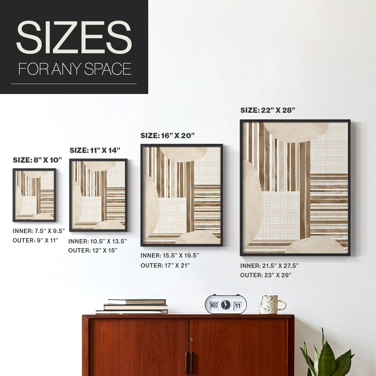 Neutral Stripes in Black Solid Wood 16 x 20 Framed Print