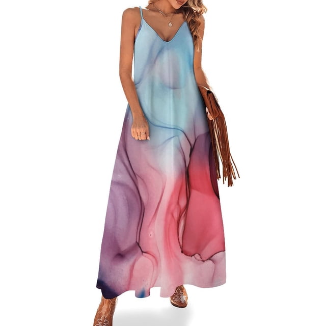 Vestido sin mangas con pintura de tinta de alcohol y fuego para mujer Ropa de lujo
