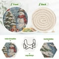 thumbnail image 3 of 6 Pcs Drink Coasters with Holder 3.94in Woven Coasters for Drinks Christmas Scene with Snowman Coaster Set for Protection Table, 3 of 7
