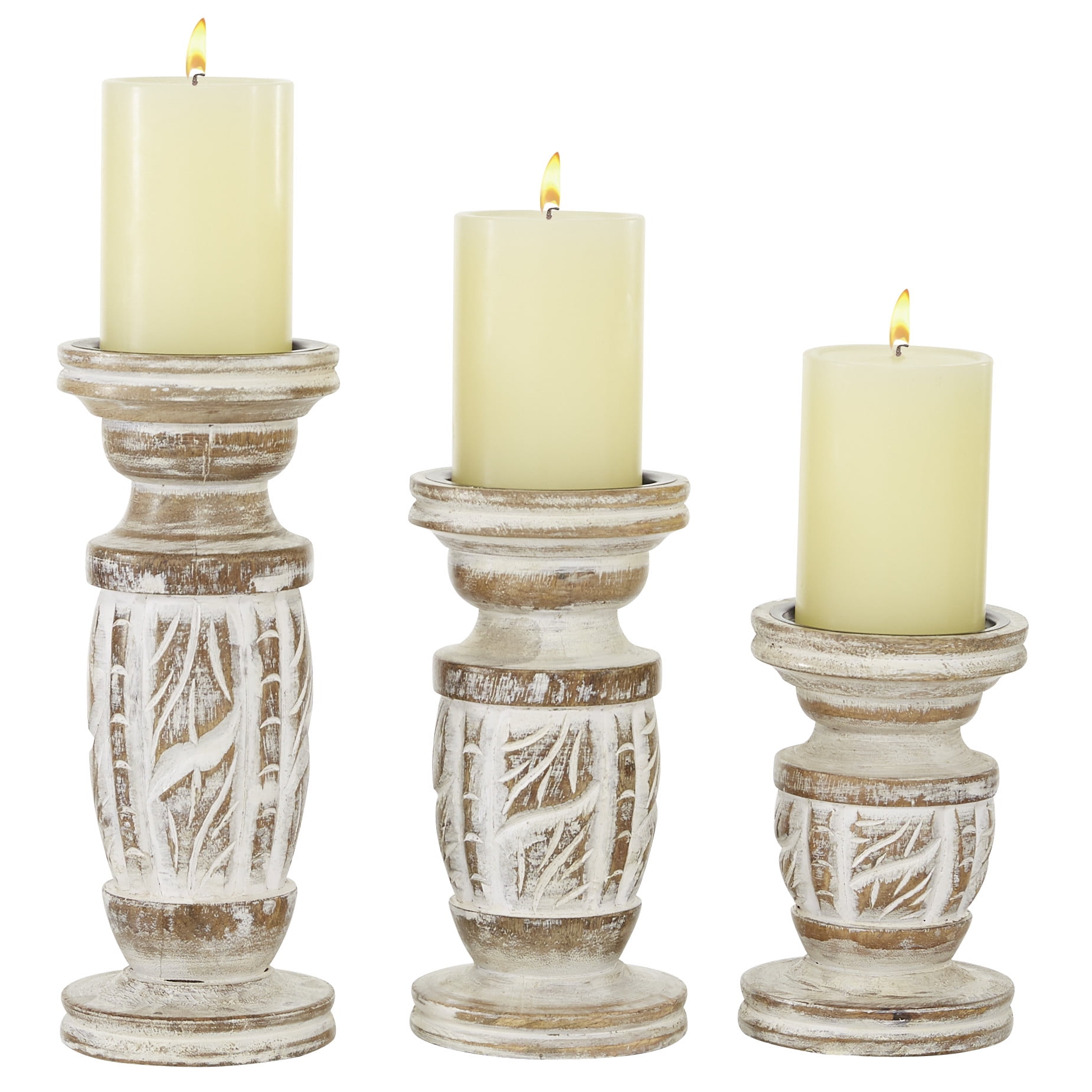 DecMode Faded Farmhouse-Style Wooden Candle Holder, Set of 3