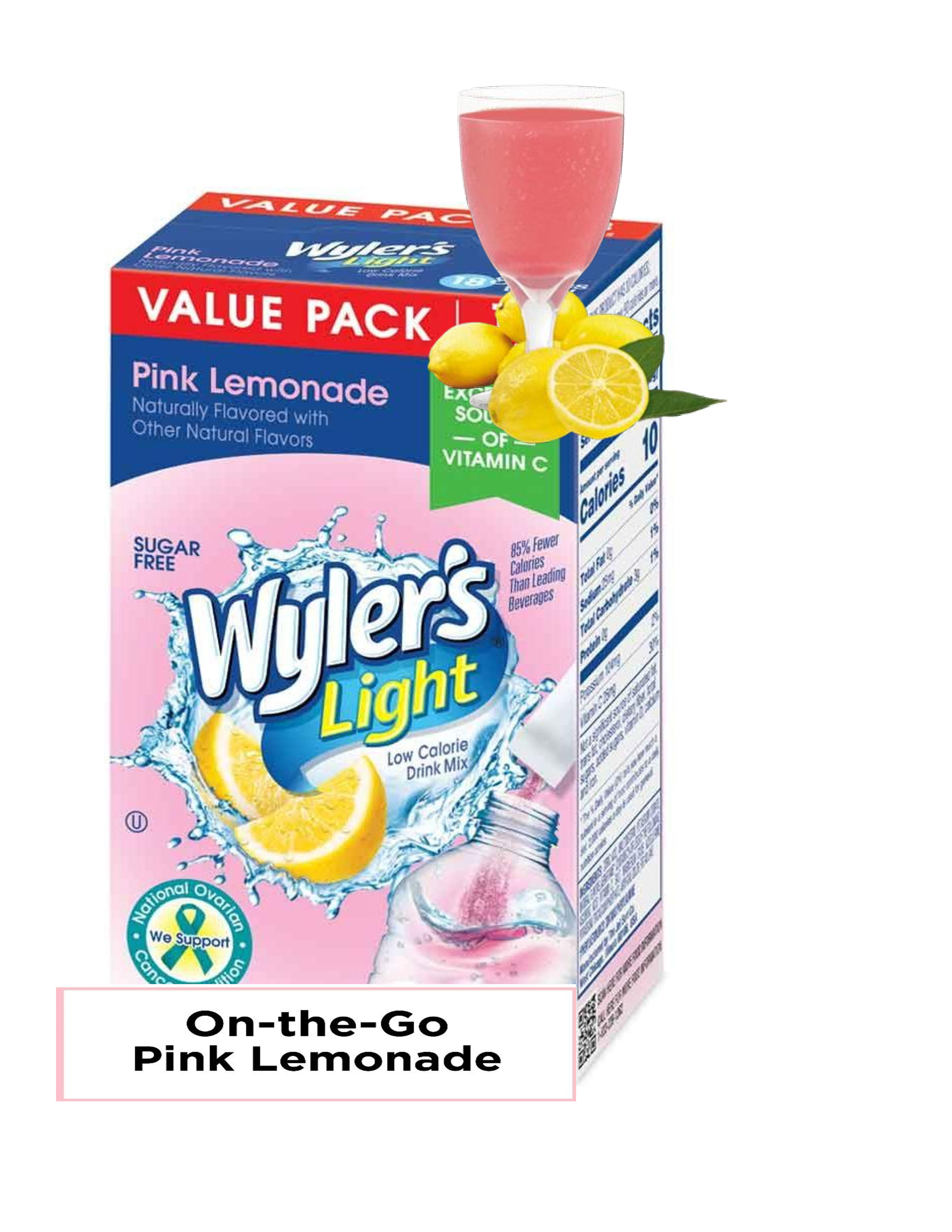 CGT Wyler's Light Pink Lemonade Singles To Go Low Calorie Powdered