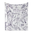 thumbnail image 1 of Sketch Art Soft Flannel Fleece Blanket, Doodle Shopping in New York Wow Cafe Urban Life Fashion Music Theme, Cozy Plush for Indoor and Outdoor Use, 70" x 90", Dark Purple and White, by Ambesonne, 1 of 5