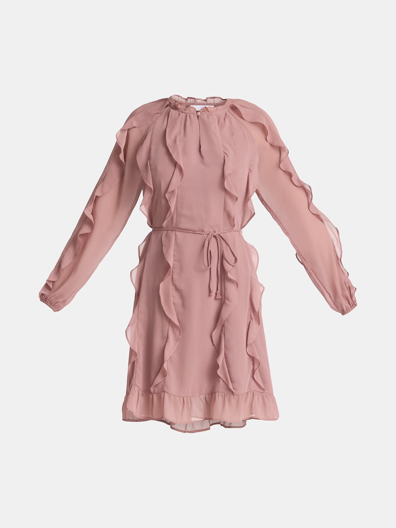 Time and Tru Women's and Women's Plus Belted Ruffle Mini Dress, Sizes XS-4X