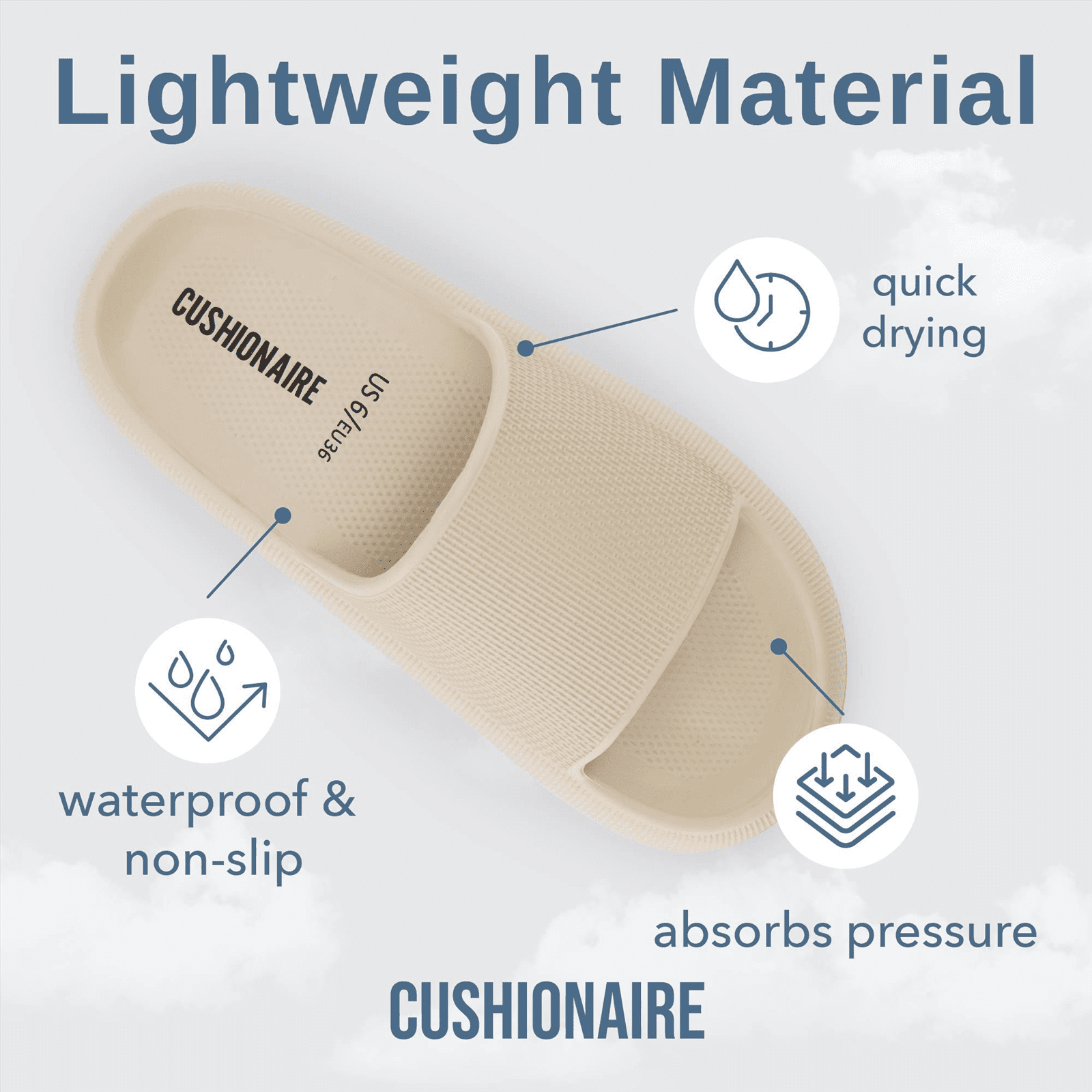 Cushionaire Women's Waterproof Feather Recovery Slide Sandal. Khaki, 8