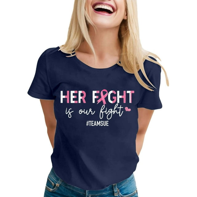 Women's Everyday Wear Short Sleeve Crew Neck T-Shirt Featuring Inspirational Cancer Awareness Print Design