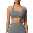 thumbnail image 3 of QIUOMBBP Sports Bras for Women Halter Seamless Padded Workout Bralettes Solid Color Open Back Yoga Gym Cropped Tops, Dark Gray, S, 3 of 10