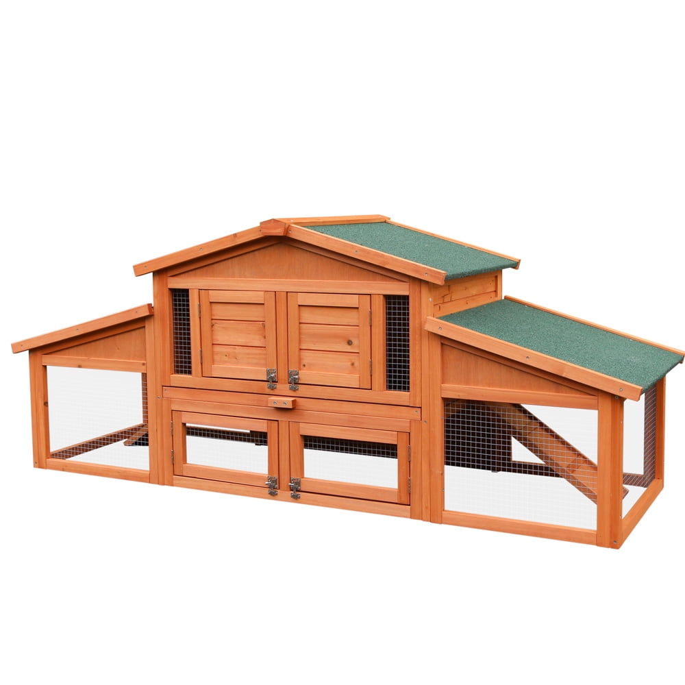 UHOMEPRO 70" Animal Hutch Rabbit Cage, Waterproof Wooden Chicken Coop, Outdoor Indoor Rabbit