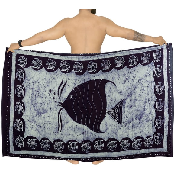 HAPPY BAY Men's Standard Vacation Dashiki Sarong Full Pareo Beach Wrap One Size Prussian, Fish Summer Vacation Party