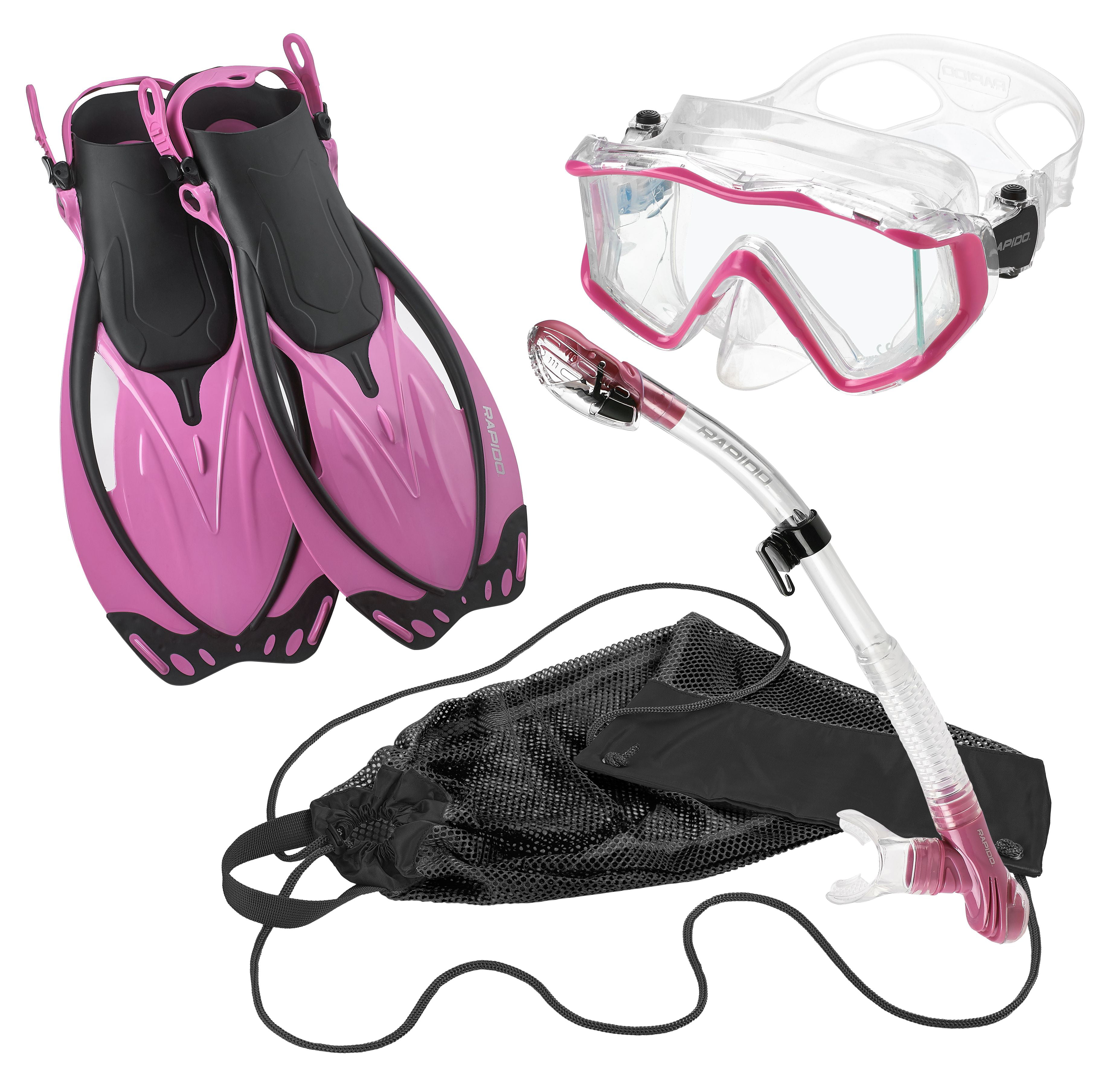 NEW Lady Snorkeling Mask Dry Snorkel Fins Flippers Gear Package Combo Set 