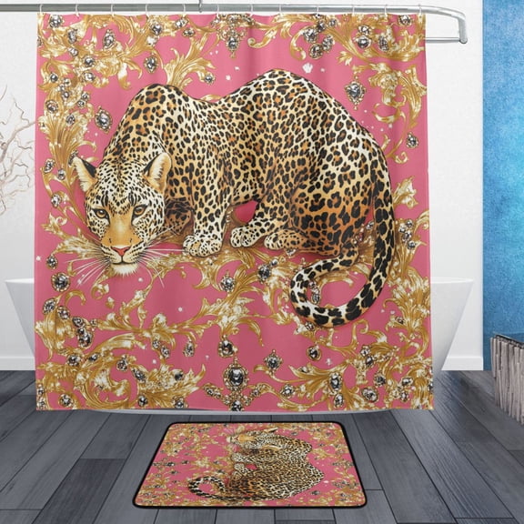 BZSMCE Shower Curtain and Bath Accessory Set,The Golden Leopards Pattern