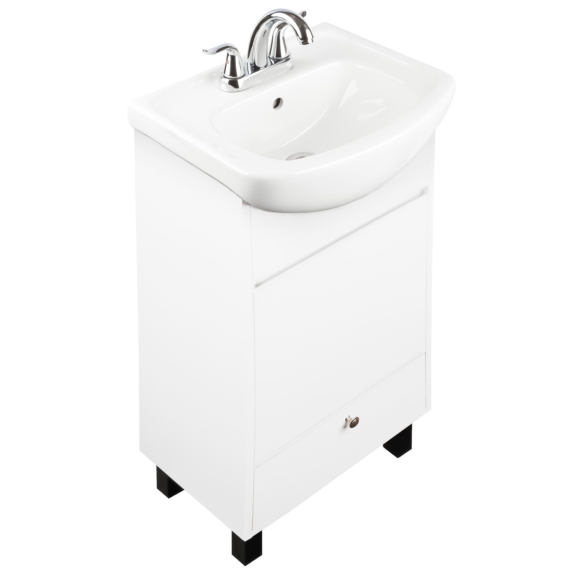 Fine Fixtures Petite 18 Inch Bathroom Vanity with Sink, Small Freestanding Bathroom Cabinet, Space-Saving Vanity Sink Combo, Satin White