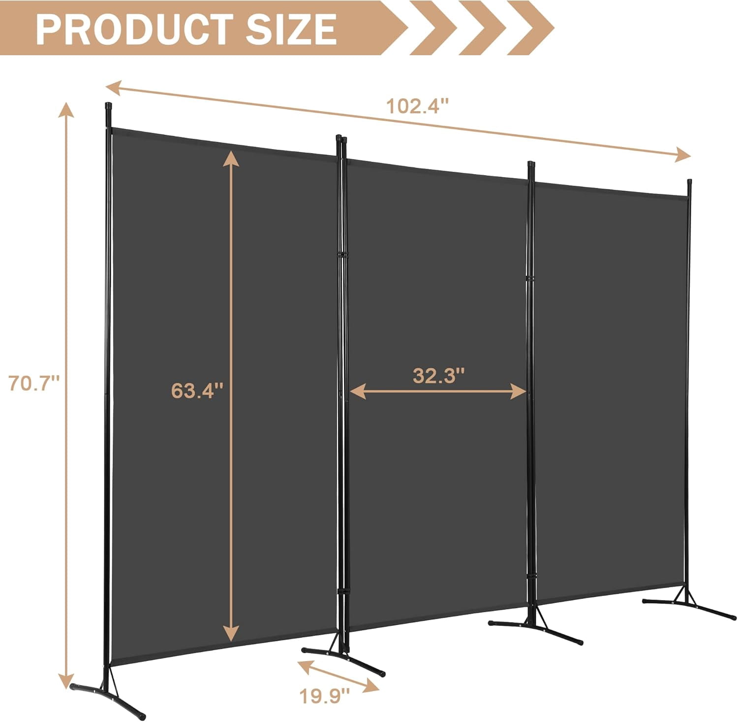 CL.HPAHKL 3 Panel Room Divider 6 Ft Tall, Folding Privacy Screen Portable Room Partition for Bedroom, Living Room & Office, Easy to Move and Set Up, Grey