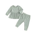 thumbnail image 2 of Aojekbee Toddler Girl Fall Outfits Floral Print Crew Neck Long Sleeve Tops Elastic Waist Long Pants 2Pcs Clothes Set, 2 of 10