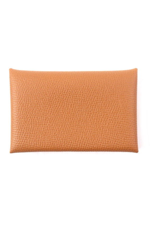 Pre-Owned HERMES Calvi Gold Epsom Leather Business Card Holder/Card Case/Wallet/Coin Case, B...
