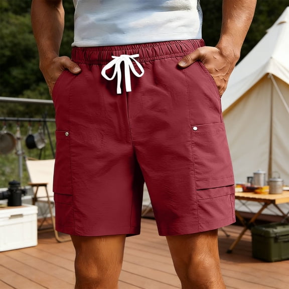 Aimik Men's Classic Cargo Shorts White Drawstring Side Flap Pockets Breathable Summer Shorts for Beach Vacation Lounge Wear