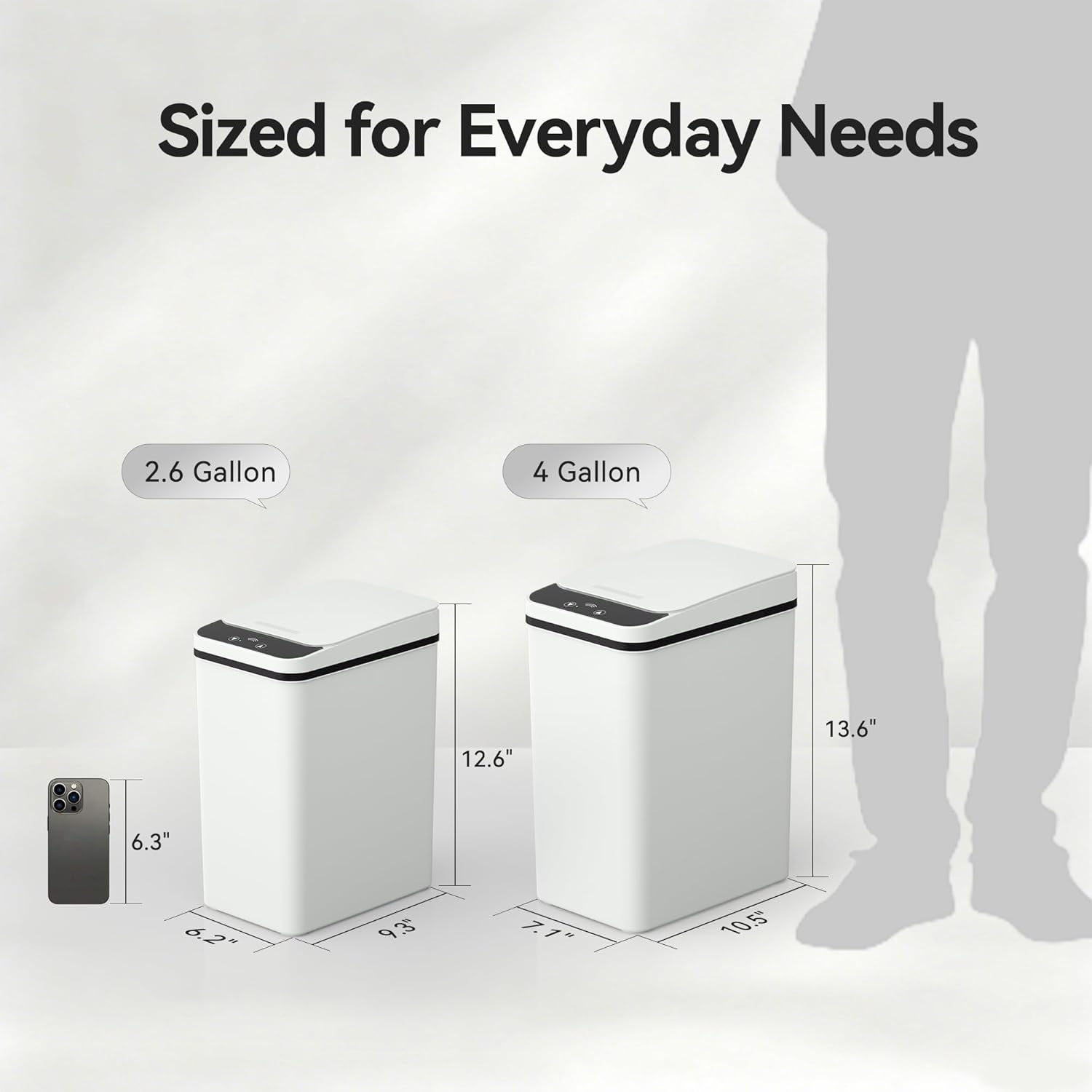 Bathroom Garba Can with Lid, 2.6 Gallon Diaper Trash Can, Automatic Trash Cans Touchless, Slim Waterproof Smart Commercial Trash Can for Bedroom, Bathroom, Office, Living Room, Toilet, RV