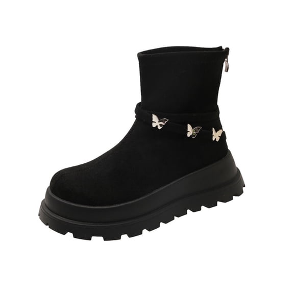 Xfvqtps Womens Suede Ankle Booties Flat Flatform Sole Comfortable Casual Shoes with Side Zipper Slip on Winter Fashion Boots Black