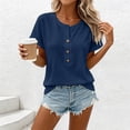 thumbnail image 5 of ClodeEU Women's Round Neck Button Short Sleeve Blouse ,Casual Loose Tunic Top Navy,Women's Plus XXL, 5 of 6