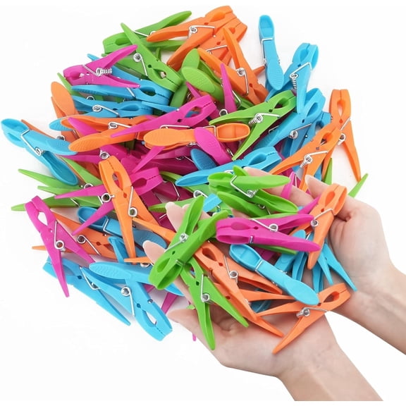 FULANDL 60 Pack Heavy Duty Plastic Clothes Pins, Colorful Spring Loaded Laundry Clips for Outdoor Hanging, Towels, Socks, Photos & Food Packaging