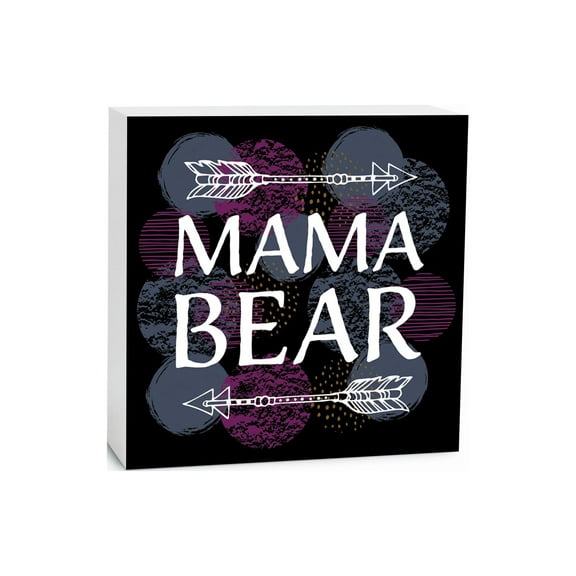 Mama Bear Blue Purple Circles Arrows 5 x 5 Wood Tabletop Sign Plaque