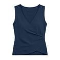 thumbnail image 7 of Cmfcve Cotton Tank Tops for Women V Neck Ruched Sleeveless Blouse Cross Front Surplice Wrap Casual T Shirts, 7 of 7