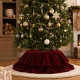 thumbnail image 4 of Christmas Tree Skirt 26.77in Burgundy Velvet-Look Double Ruffle Collar, 4 of 7