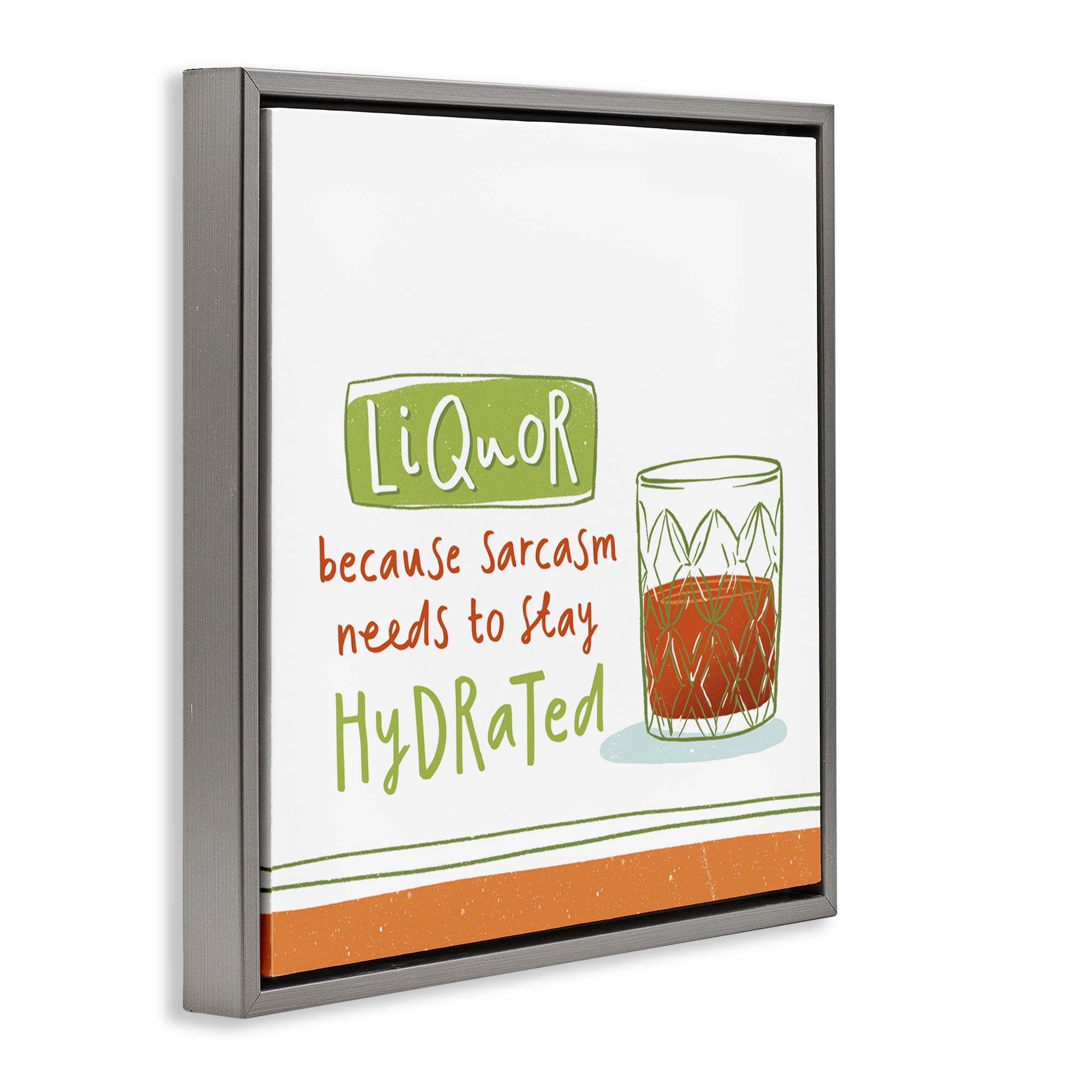 Stupell Industries Funny Liquor Phrase Food & Beverage Painting Gray Floater Framed Canvas Art Print Wall Art, 18 x 18