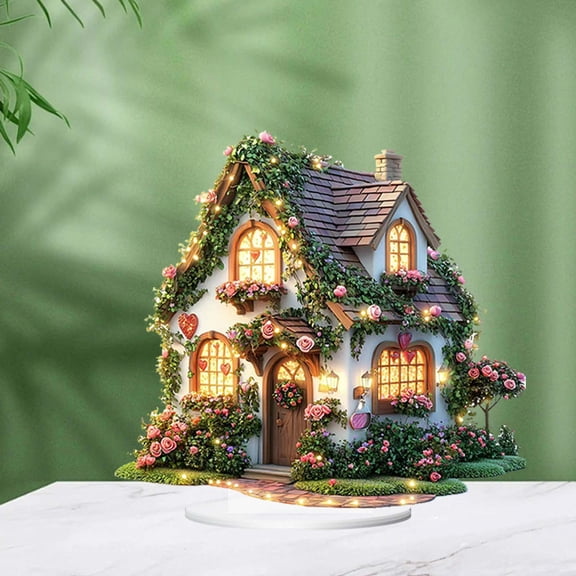 Fairy Garden Sculpture, Tree Trunk Fairy House Garden Statue, Outdoor Lawn and Yard Decoration, Romantic House Rose Shape Table Ornaments