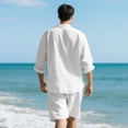 thumbnail image 6 of Paiyanr Cotton Linen Sets for Men Summer Breathable Shirts Shorts 2 Piece Outfits Solid Color Casual Long Sleeves Drawstring Waist Beach Shorts Sets, 6 of 9