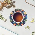 thumbnail image 2 of PU Leather Coasters for Drinks Bar Beer,Set of 6 with Holder,Round Housewarming Gift,Beautiful Colorful Folk Art Floral Pattern On Dark Blue Background, 2 of 4