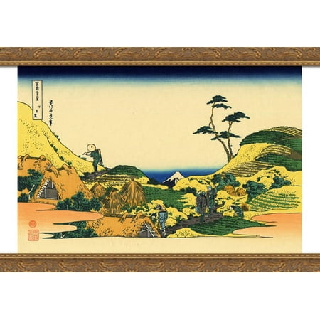 Shimomeguro 40x28 Large Gold Ornate Wood Framed Canvas Art by Katsushika Hokusai