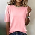 thumbnail image 2 of Dwellite Women's Spring Summer Lightweight Short Sleeve Trendy Business Casual Knit Solid Tops Pullover Sweaters Pink XL, 2 of 7