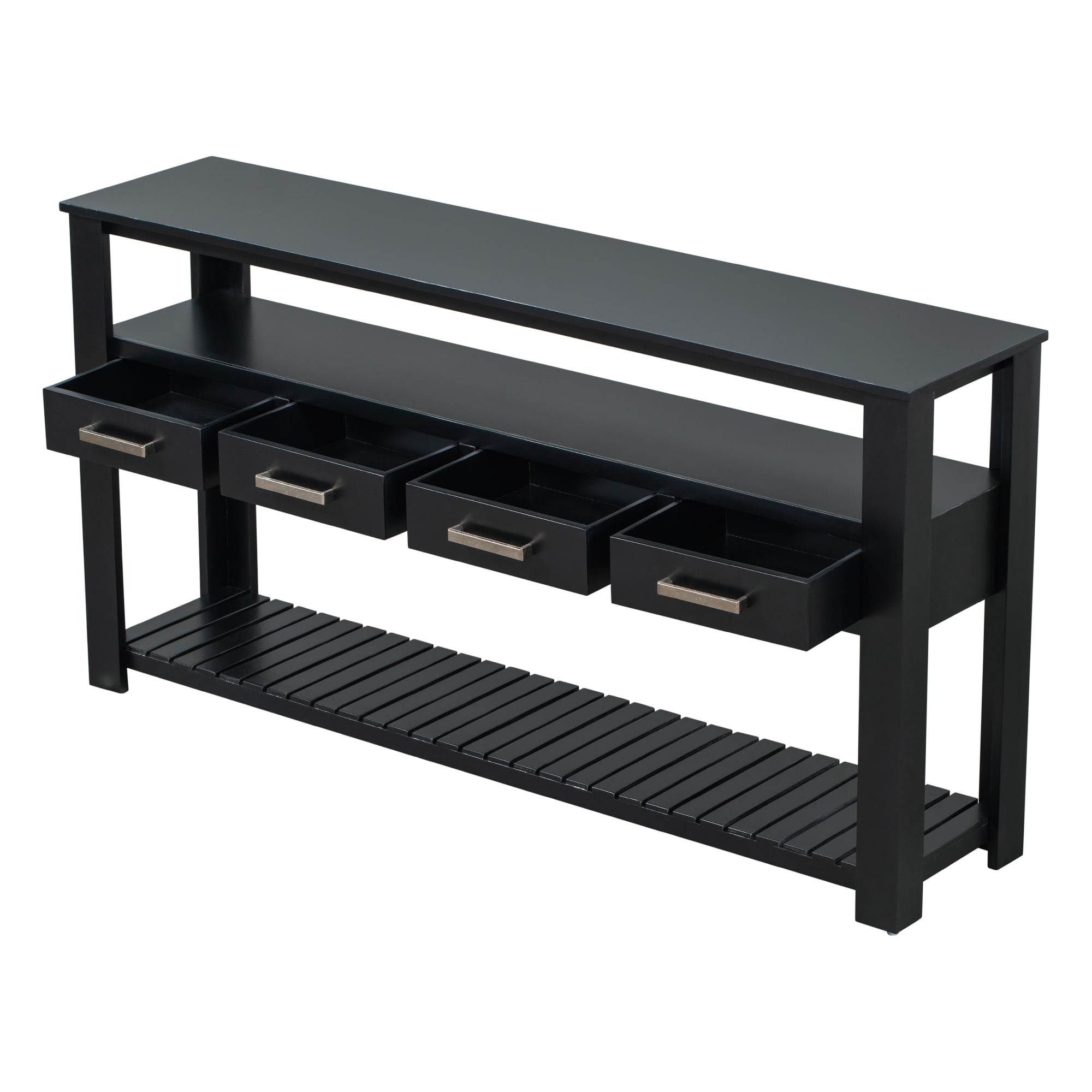 Console Table with 4 Drawers and 3-Tier Open Shelves, 61.5'' Sofa Table Behind Couch with Metal Handles, Entryway Table for Living Room Foyer and Kitchen