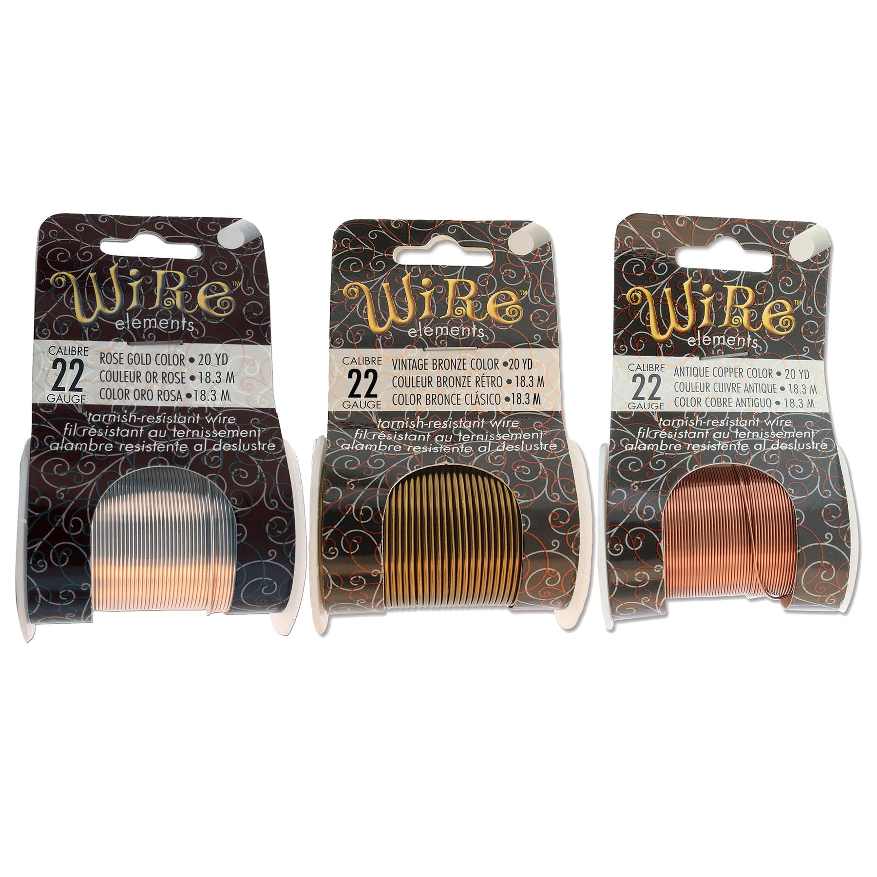 The Beadsmith Wire Elements 22-Gauge Lacquered Tarnish-Resistant Copper Wire for Jewelry Making, 4-8 Yard, 18.29 Meter Spools (Antique Copper, Vintage Bronze, & Rose Gold Color)