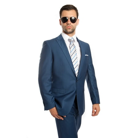 Mens Suit Two Piece One Button Peak Lapel Solid (Best Navy Sport Coat)