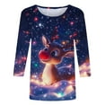 thumbnail image 4 of Ounisa Christmas Shirts for Women Funny Snowflake Elkhorn Plus Size 3/4 Sleeve Tops Cute Crewneck Vacation Christmas Tree Shirt, 4 of 5
