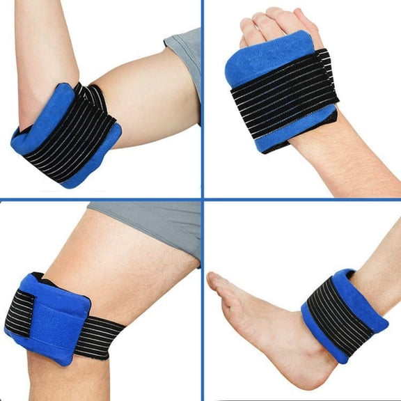 Hot Cold Gel Ice Pack with Strap, Reusable Gel Cold Pack Brace for Elbow & Calf for Knee & Joint, Hands-Free Pain Relief