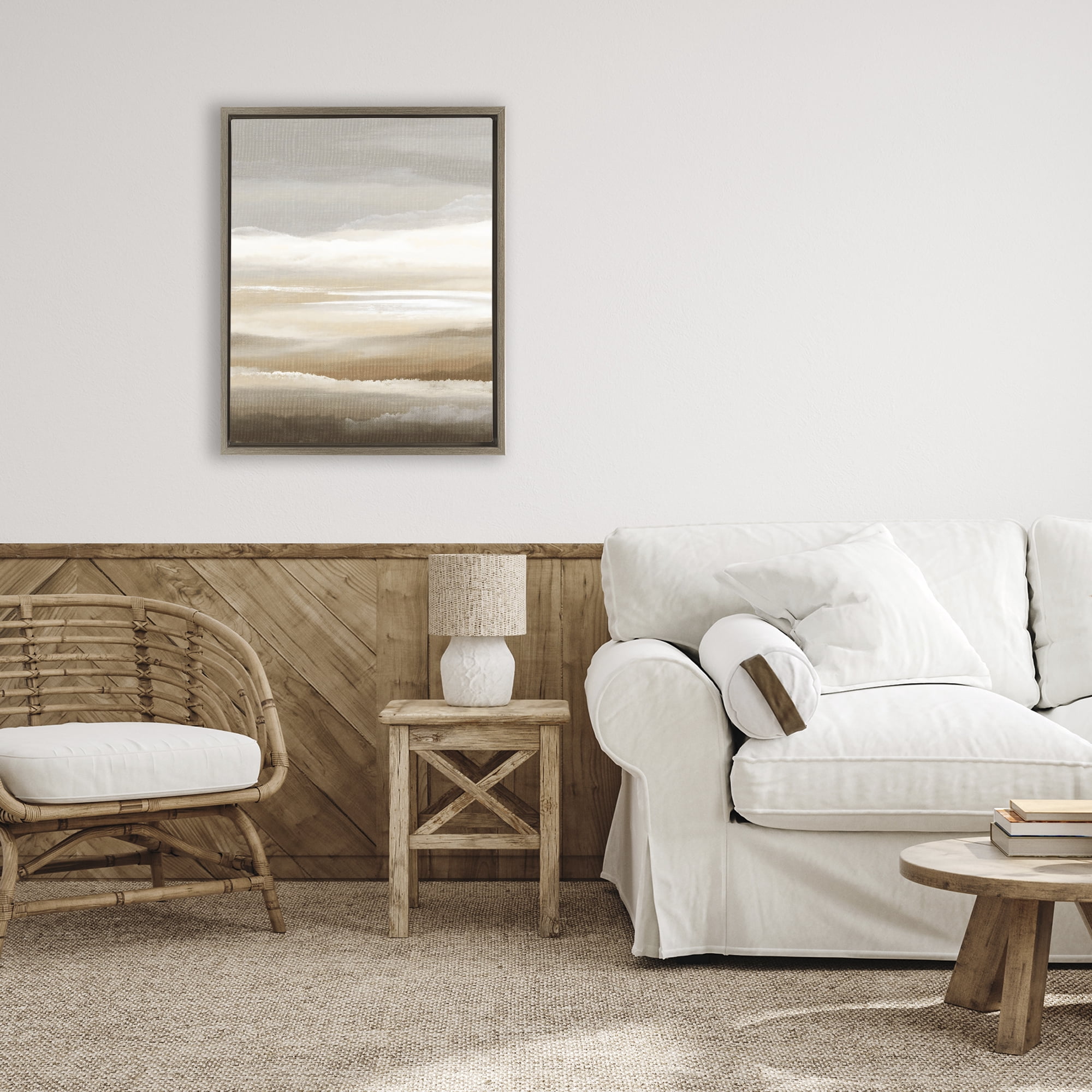 Stupell Industries The Horizon Serene Cloud Layers Brown Framed Floater Canvas Wall Art, design by Ink Drop Loft