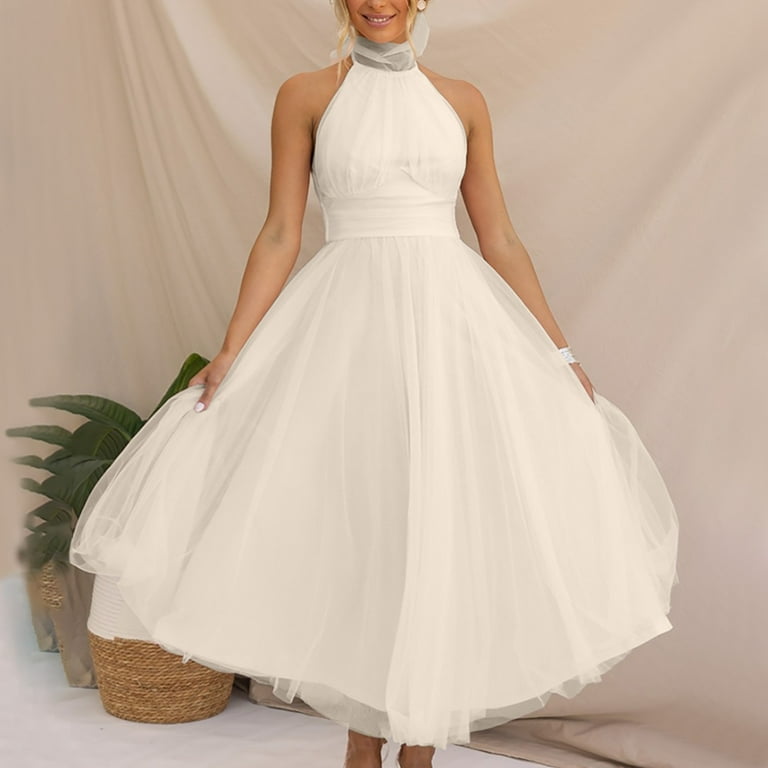 Aboser Mother of the Bride Dresses for Women Elegant Lace Midi Dress Flowy High Neck Sundress Empire Waist A-Line Dresses for Evening Pool Party