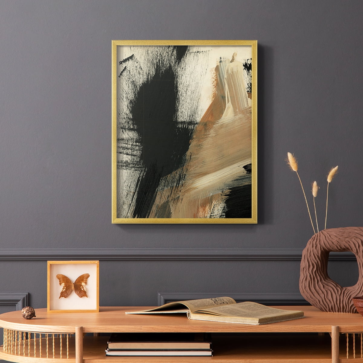 Baked Paintstrokes I Framed Print in Gold Solid Wood Framed Print No Nail Hanging