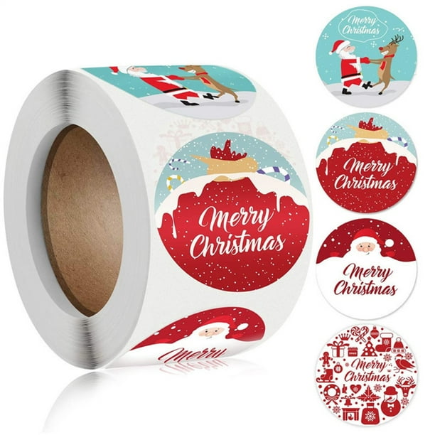 DTOWER 500Pcs/Roll 3.8cm Merry Christmas Patterned Christmas Stickers Round  Envelope Gift Cards Package Seal Labels for Christmas and HolidayParties