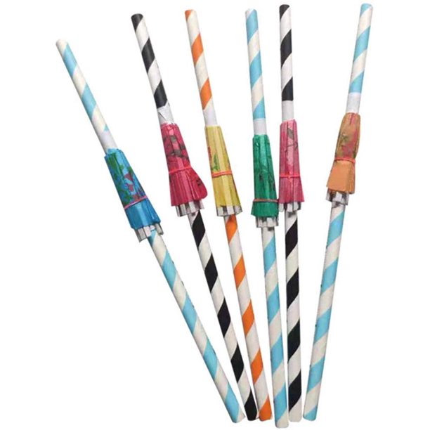 100 Sticks Umbrella Parasol Drinking Straws,For Beach Cocktails, Juices, Birthday Wedding