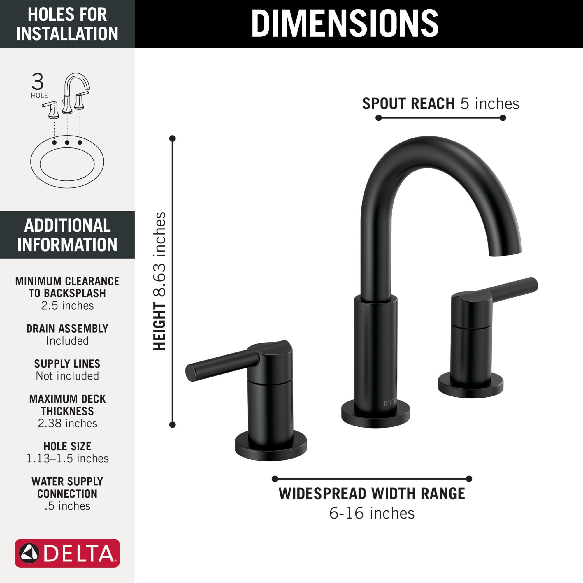 Delta 35749Lf Nicoli Black Brass Widespread 8" Two-Handle Faucet