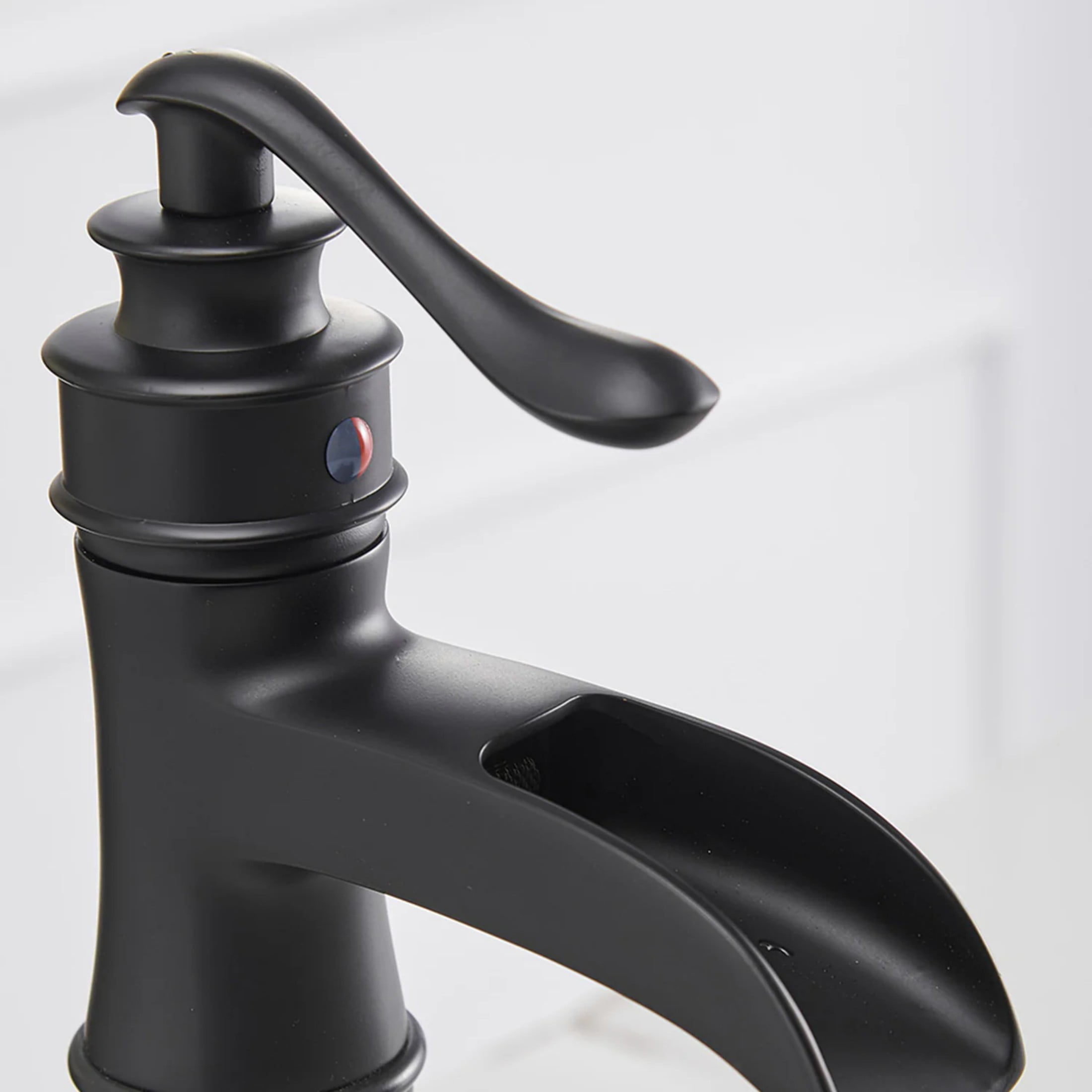BWE Matte Black Waterfall Commercial Single Handle One Hole Bathroom Vessel Sink Faucet Deck Mount