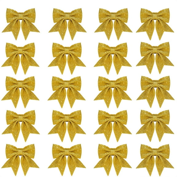 24PCS Christmas Bow Decorations,Christmas Tree Hanging Bow,Gold Wreaths Bows,Sequin Bow Ties,Big Glitter Ribbon Bow Tie,for Garland DIY Craft,Gift Wrapping,Home Party Decor