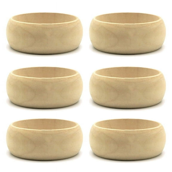 AOOOWER 6Pcs Unfinished Blank Wood Bangle Bracelets Natural Round Wood Ring Wooden Circle for DIY Painting Craft Jewelry Making